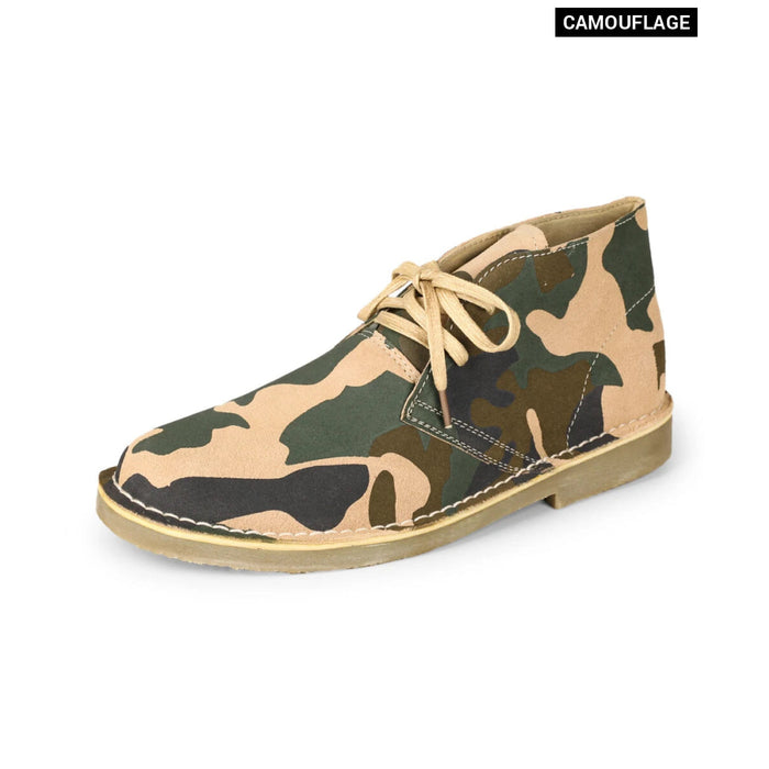 Camouflage Cow Suede Leather Men Desert Boots With Pigskin