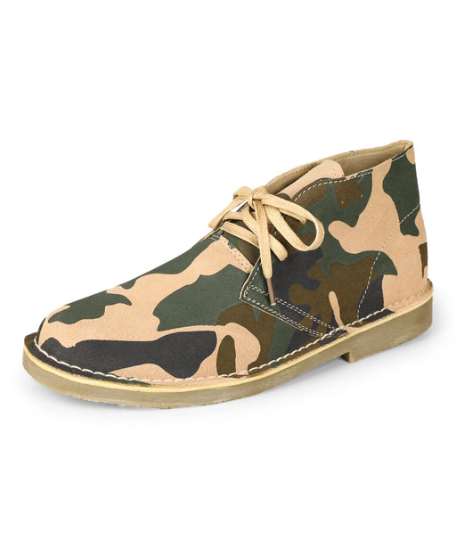 Camouflage Cow Suede Leather Men Desert Boots With Pigskin