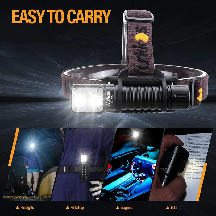 Wurkkos Hd15 Headlamp Dual Leds Rechargeable 18650 Battery Reverse Charging