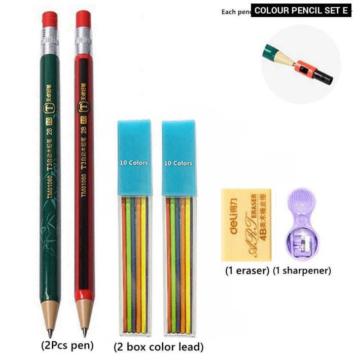 2.0Mm Mechanical Pencil Set With Sharpener And Colour Leads Stationery