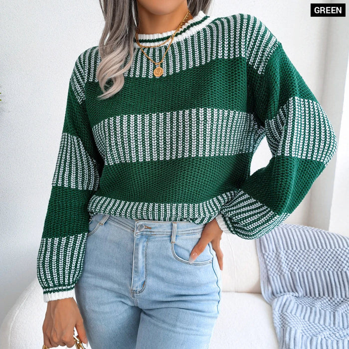 Striped Knit Sweater For Women