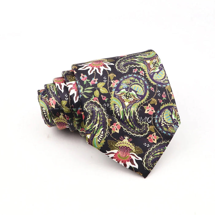 Black Tie With Paisley Floral Design For Weddings And Parties