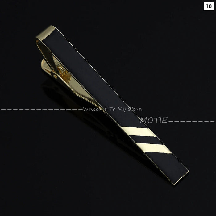 Golden Stripe Metal Necktie Clip Business And Party Accessory