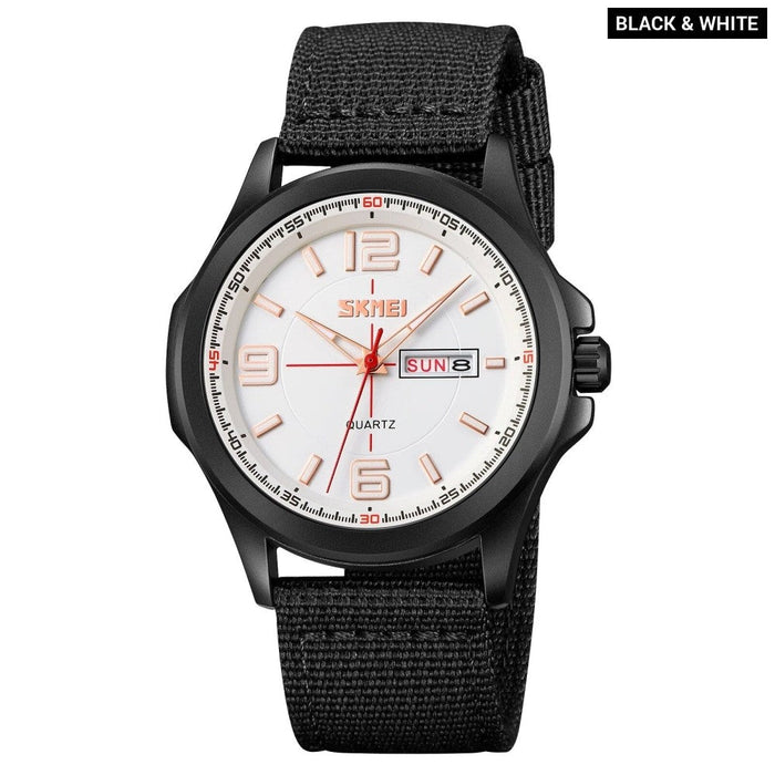 Men's PU Band Leather Nylon Analog Display Quartz 3ATM 30M Water Resistant Wristwatch