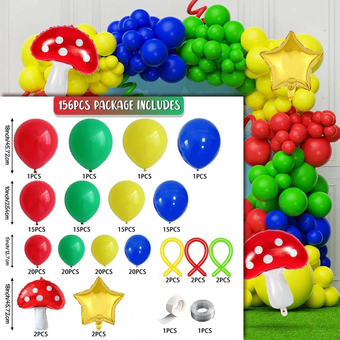 156Pcs Balloon Garland Set With Mushroom Star Suitable For Birthday Parties Anniversaries Theme Events And Other Decorations