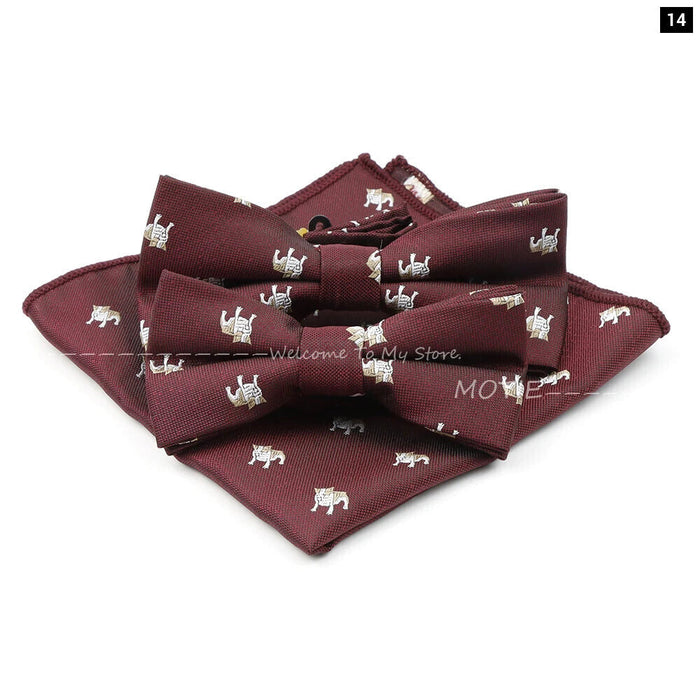 Cartoon Insect Bowtie Set Red Floral Brooches For Men