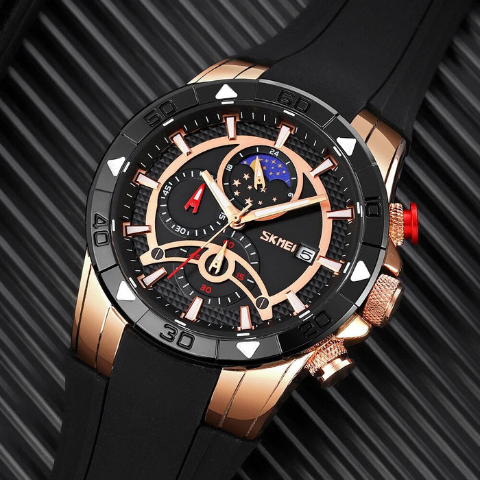 Men's Silicone Analog Calendar Display Quartz 3ATM 30M Water Resistant Wristwatch