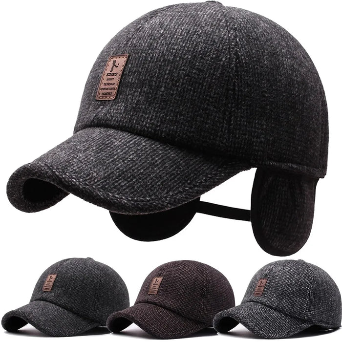 Woolen Knitted Winter Ear Cover Baseball Cap For Men Thicken Warm Hat With Earflaps Sport Golf Snapback