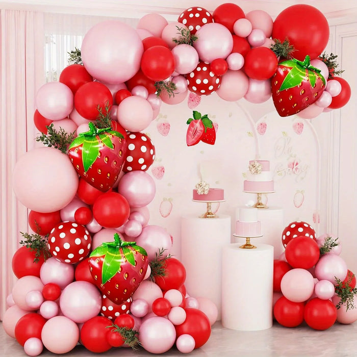 152Pcs Strawberry Balloon Garland Set Suitable For Birthday Wedding Anniversary Graduation Ceremony Indoor / Outdoor Decoration