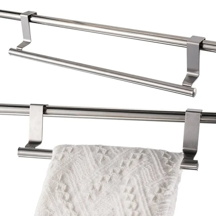 Stainless Steel Over Door Towel Rack Bathroom Kitchen Cabinet Holder