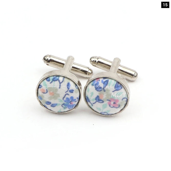 Floral Pattern Cufflinks Mens Classic White Metal Accessory