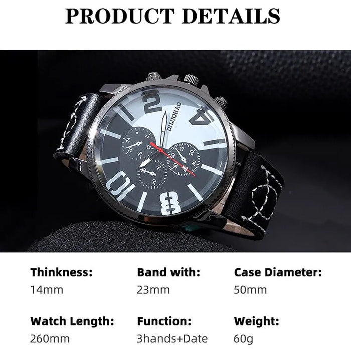 2pcs Big Dial Quartz Wristwatch Luxury Men Leather Business Casual Watch Bracelet Fashion For Daily Sports