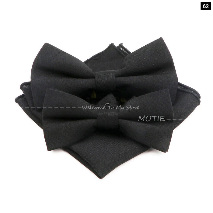 Classic Bowtie Set With Handkerchief Cufflink And Brooch