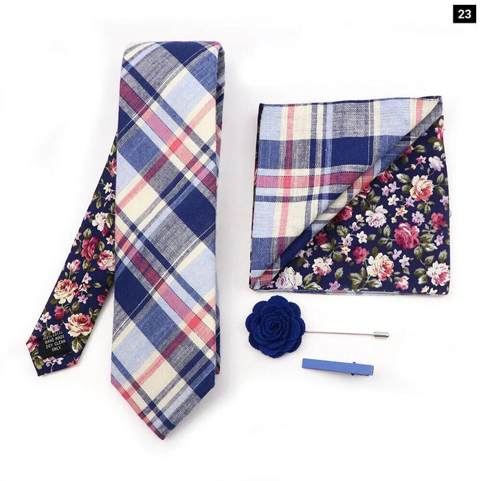 Floral Plaid Cotton Tie Set For Parties And Daily Wear