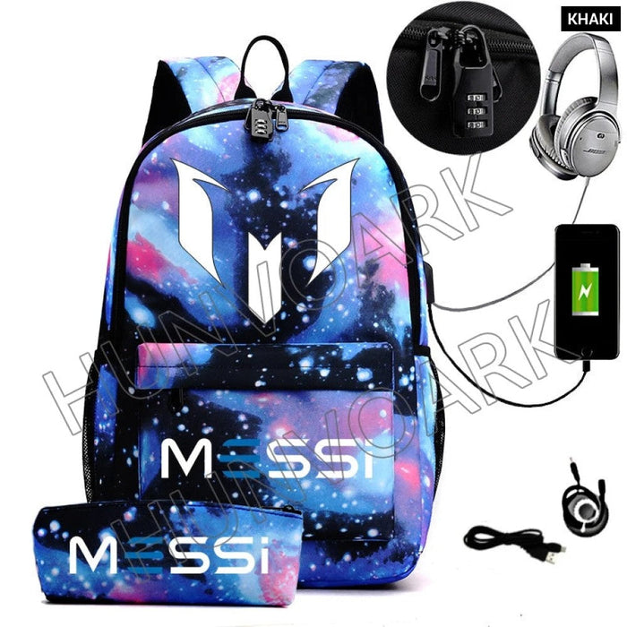 Unisex Messi Casual Computer 15.6 Inch Laptop Light Anti Theft School Bag 2Pcs