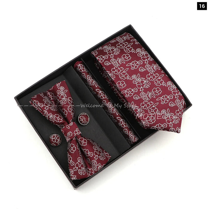 Red Floral Tie Set For Business And Weddings