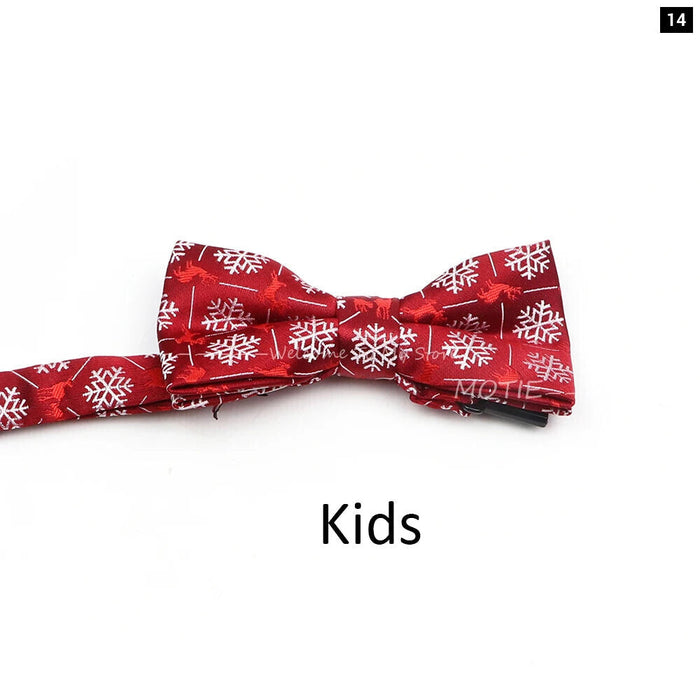 Christmas Bowtie Set Red Snowflake Pattern Parent-Child Matching Polyester Festive Accessory