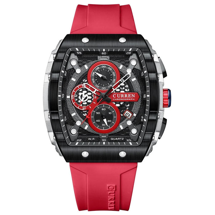 Fashion Sports Watches With Large Dial Unique Rectangular Hollow Design Quartz Wristwatches With Chrongraph Auto Date