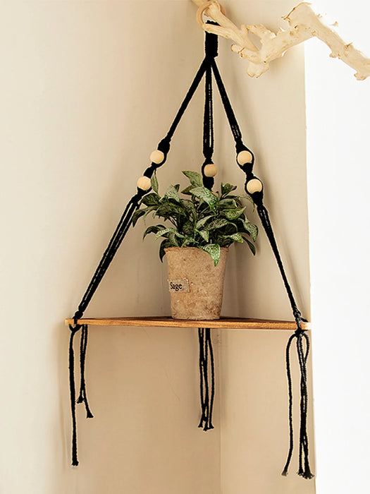 Boho Macrame Wall Shelf For Pot Storage And Decor