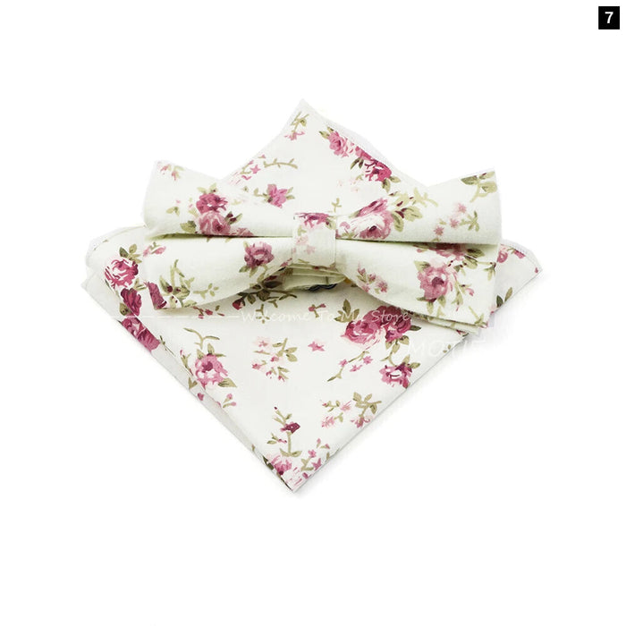 White Cotton Flower Bowtie Set For Weddings And Parties