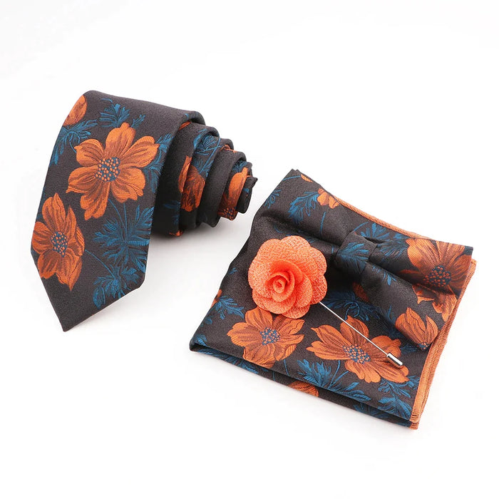 Flower Pattern Ties And Handkerchief Set For Weddings And Business