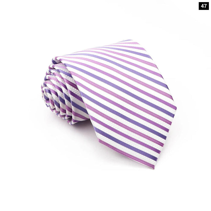 Classic Purple Striped Neckties 8Cm Plaid Floral Tie For Business And Weddings