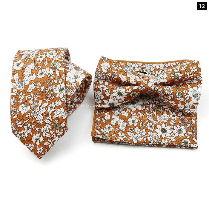 Floral Tie And Handkerchief Set For Business And Weddings