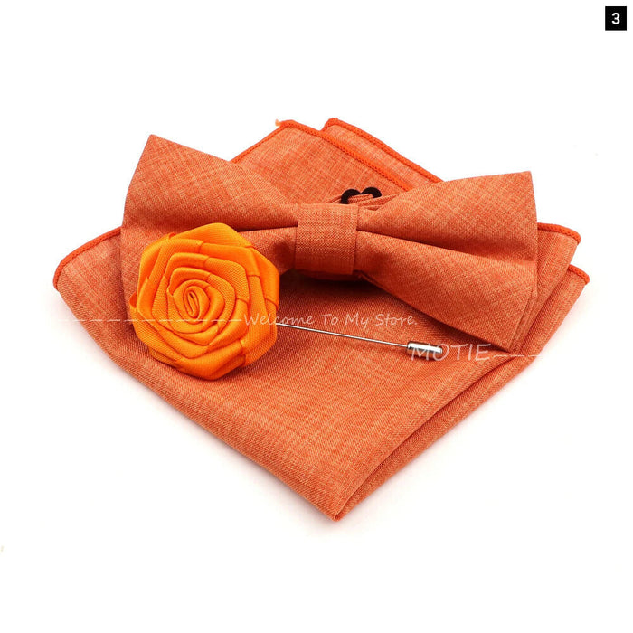 Classic Bowtie Set With Handkerchief Cufflink And Brooch