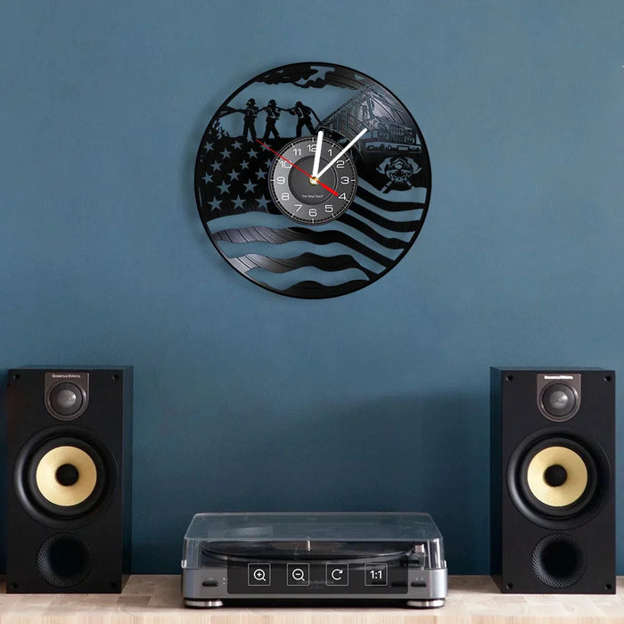 Vintage Firefighters Vinyl Record Clock