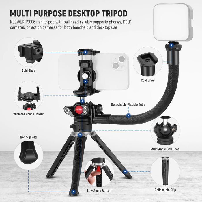 Flexible Mini Tripod For Vlogging & Filming Phone & Action Camera Compatible