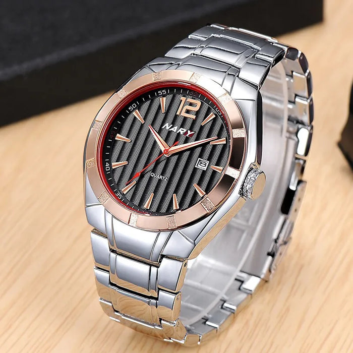 1PC Fashionable Men'S Waterproof Steel Band Watch Calendar Quartz Watch
