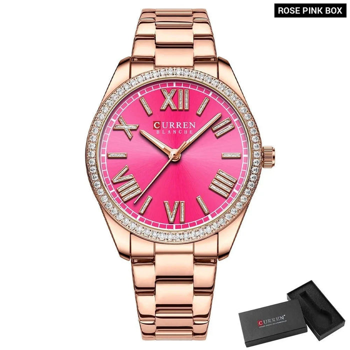 Stainless Steel Rhinestones Roman Numeral Dial Ladies Wristwatches