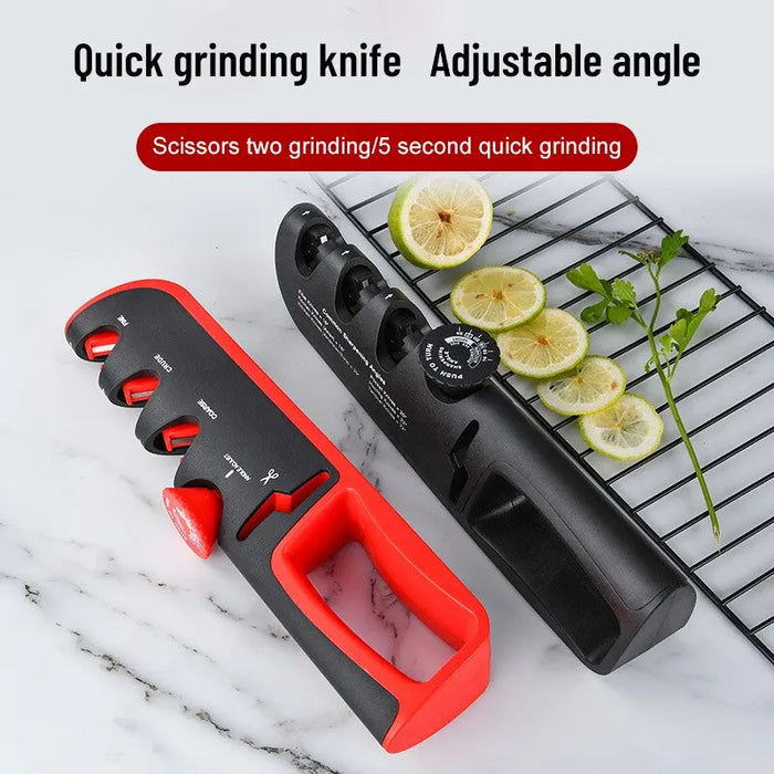 5 In 1 Kitchen Knife Sharpener Black Red Stainless Steel