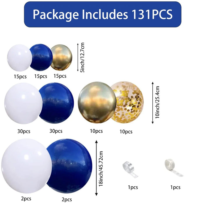 131Pcs Navy Blue Gold White Arch Balloon Set Graduation Season Balloon Party Wedding Boy Birthday Ocean Theme Party Decoration