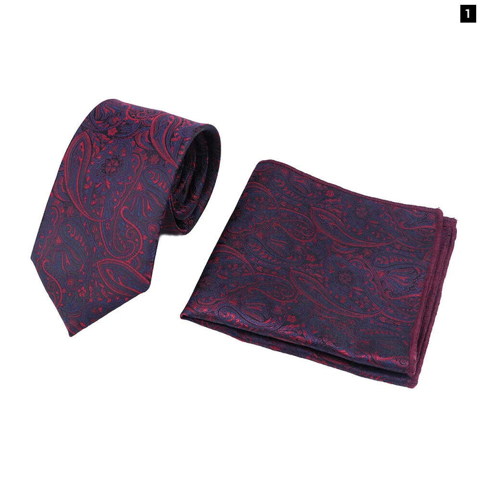 Red Paisley Tie And Pocket Square Set For Business And Weddings