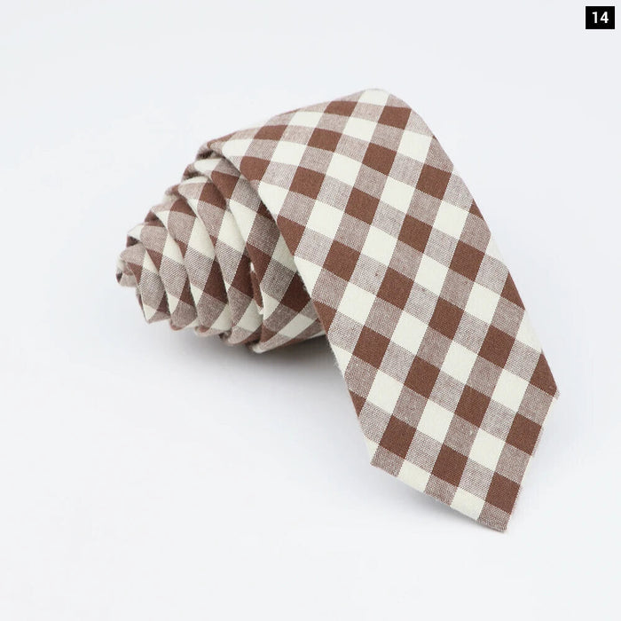 Mens Soft Cotton Striped Plaid Tie Blue Pink Business Wedding Accessory