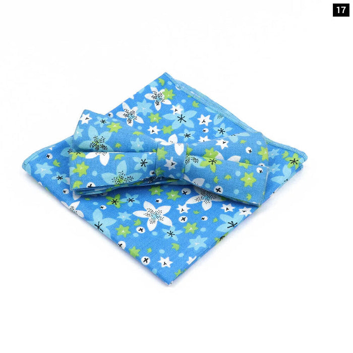 Floral Bow Tie And Handkerchief Set Mens Wedding Accessories