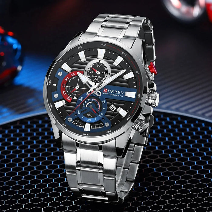 Casual tainless Steel Quartz Men's Wristwatches With Chronograph Auto Date