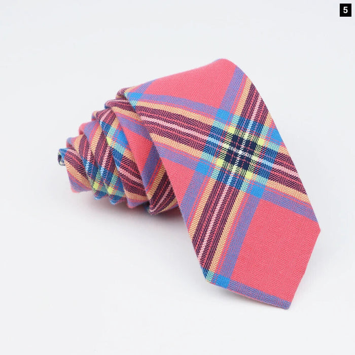 Mens Soft Cotton Striped Plaid Tie Blue Pink Business Wedding Accessory