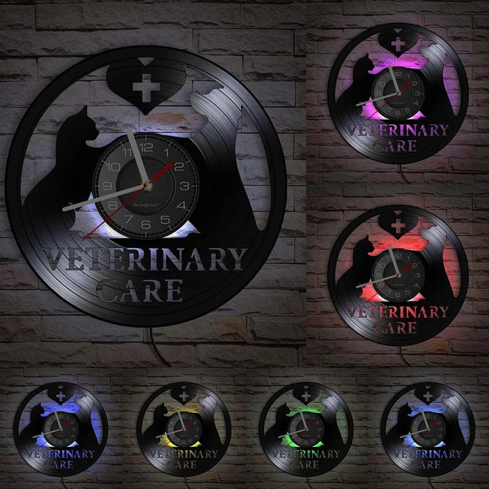 Veterinary Care Vinyl Record Wall Clock