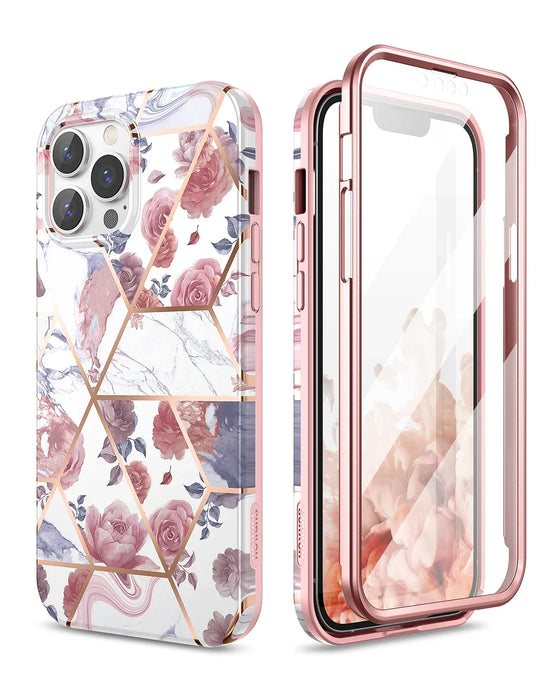 Marble Geometric Iphone 13 Pro Max Case Shockproof Cover With Screen Protector