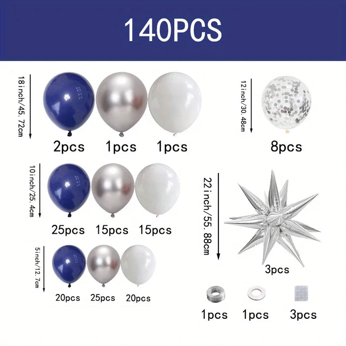 140Pcs Navy Blue Silver And White Balloon Wreath Arch Kit For Birthday Decorations Anniversaries Graduations Home Decor