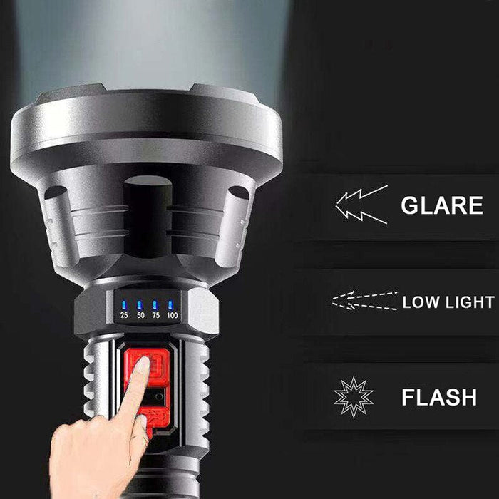Big Strong Light LED Flashlight USB Rechargeable Tactical Hunting Camping Lantern Built in Battery Flash Light Power Display
