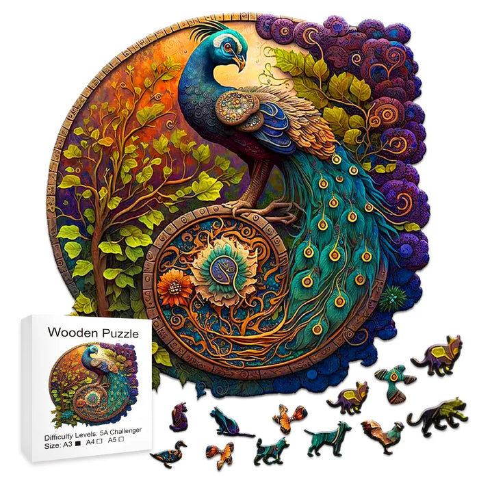 Round Peacock And Bird Wooden Puzzle For Kids