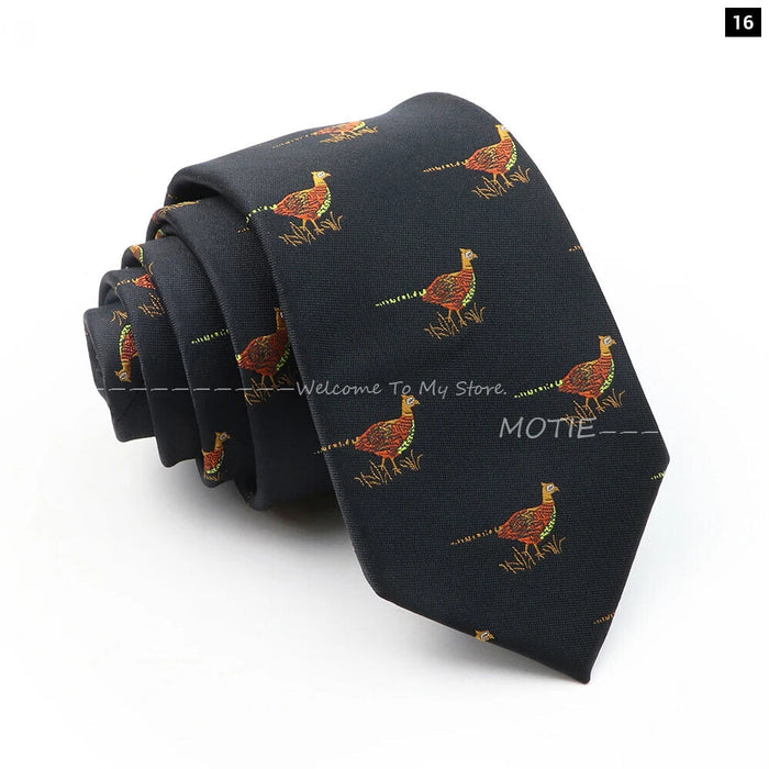 Premium Animal Neckties For Men Black Duck And Chicken Design