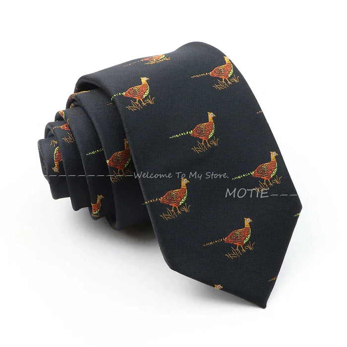 Premium Animal Neckties For Men Black Duck And Chicken Design