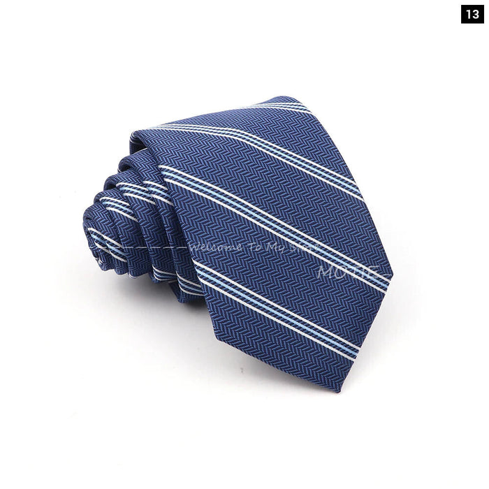 Deep Blue Striped Polyester Neckties For Business Weddings And Daily Wear