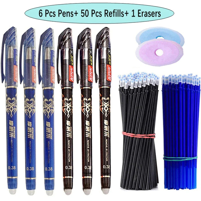 57 Pieces Erasable Gel Pens Set 0.5Mm Black Blue Refills Washable Handle