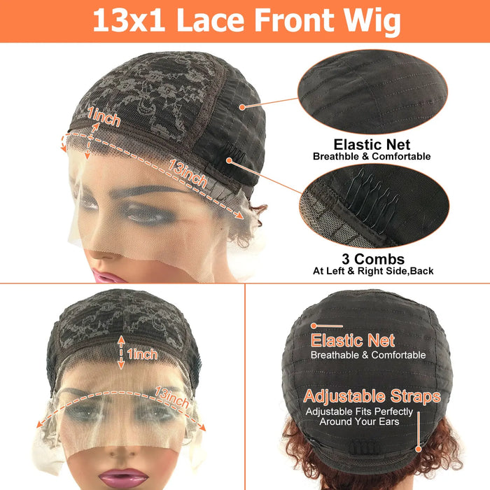 Short Curly Human Hair Pixie Cut Lace Front Wig