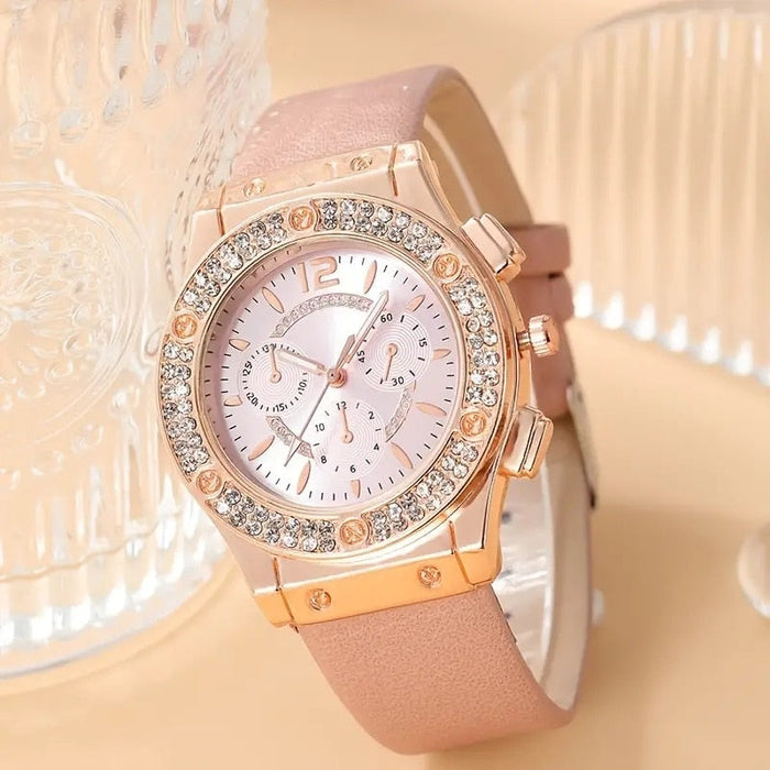 Watches Set Rhinestone Women Fashion Elegant Wristwatch Quartz Watch For Girl